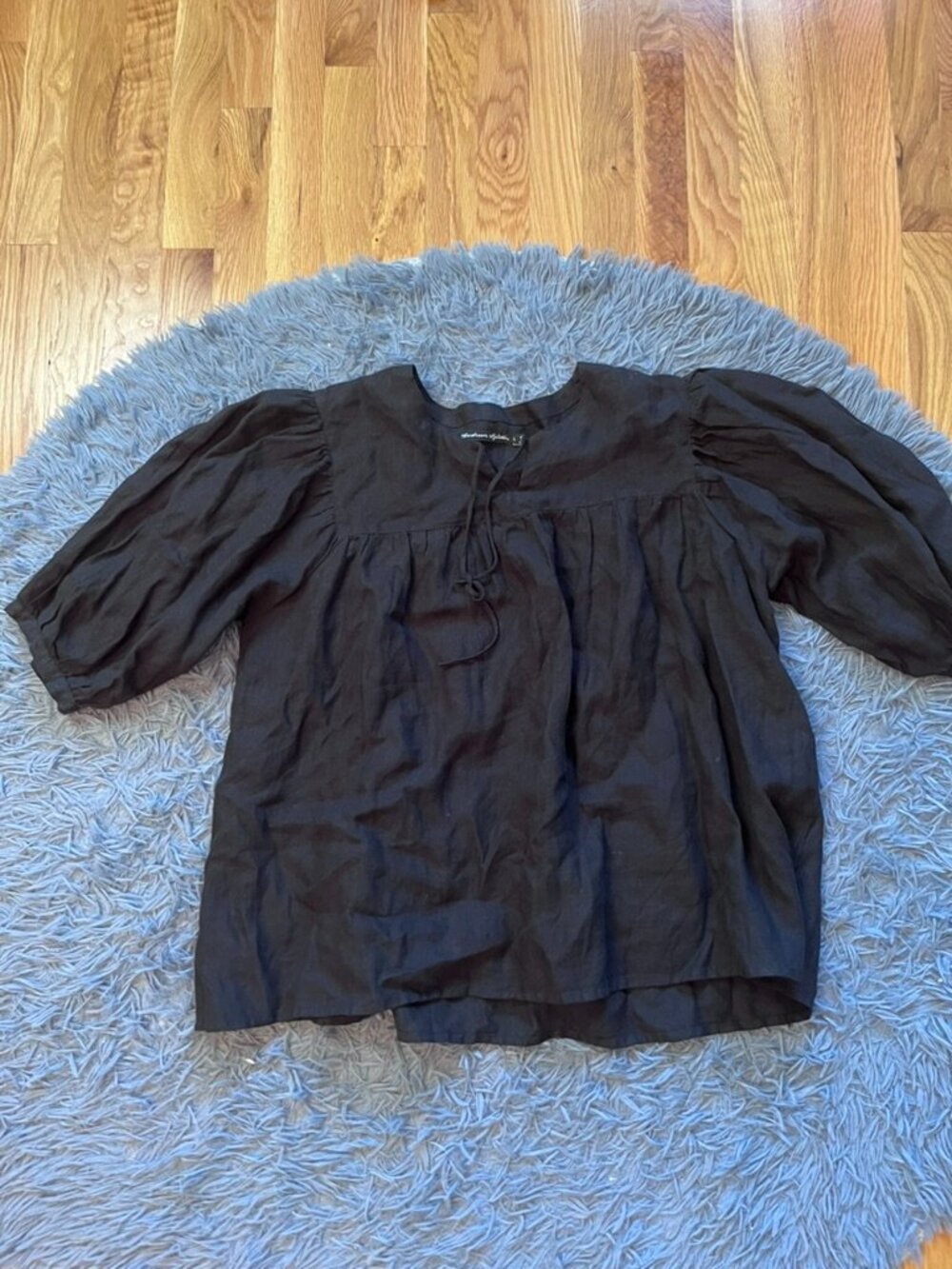 Gudrun Sjoden Black 100% Linen Puff Sleeve Blouse Size L